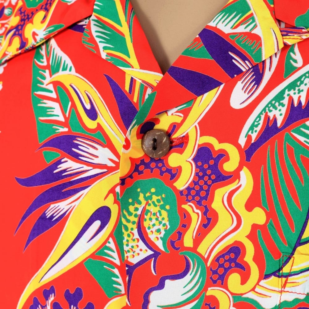 Mens Regular Fit Short Sleeve SS37468 Hawaiian Shirt in Red with Blessing of Nature Print by Sun Surf
