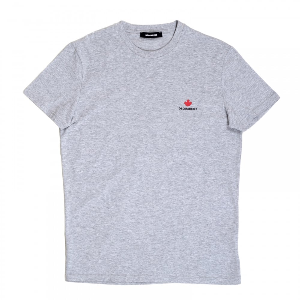 Dsquared2 Grey Regular Fit Short Sleeve Crewneck Cotton T-Shirt with Maple Leaf Logo DS26292