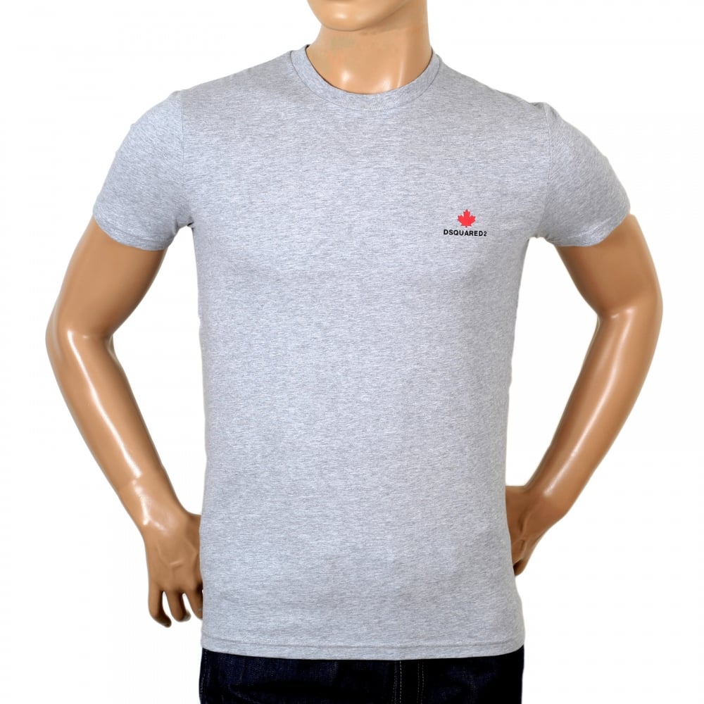 Dsquared2 Grey Regular Fit Short Sleeve Crewneck Cotton T-Shirt with Maple Leaf Logo DS26292