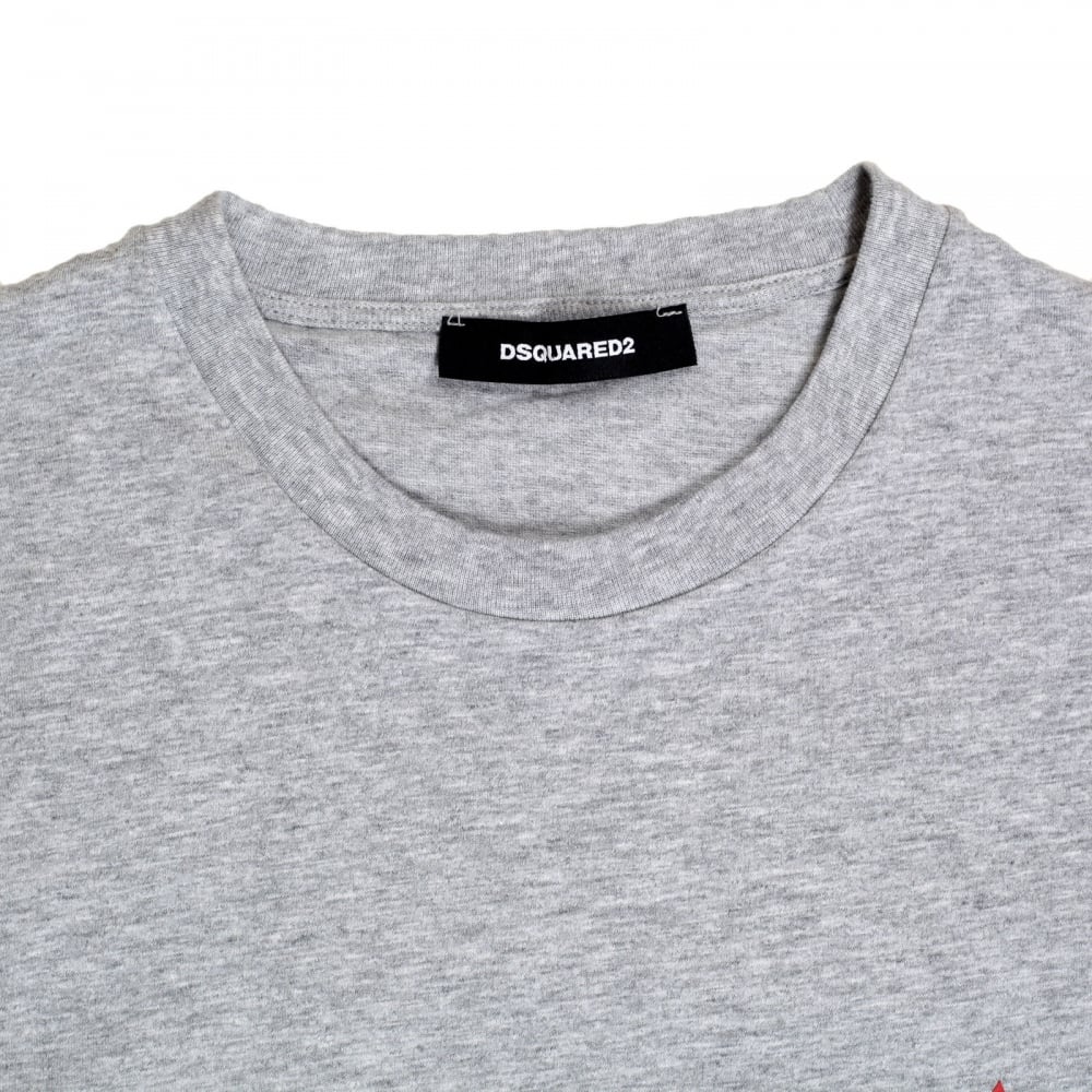 Dsquared2 Grey Regular Fit Short Sleeve Crewneck Cotton T-Shirt with Maple Leaf Logo DS26292