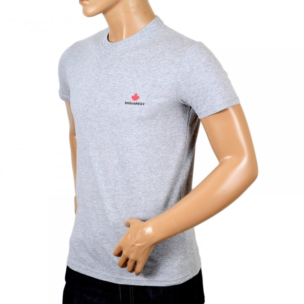 Dsquared2 Grey Regular Fit Short Sleeve Crewneck Cotton T-Shirt with Maple Leaf Logo DS26292