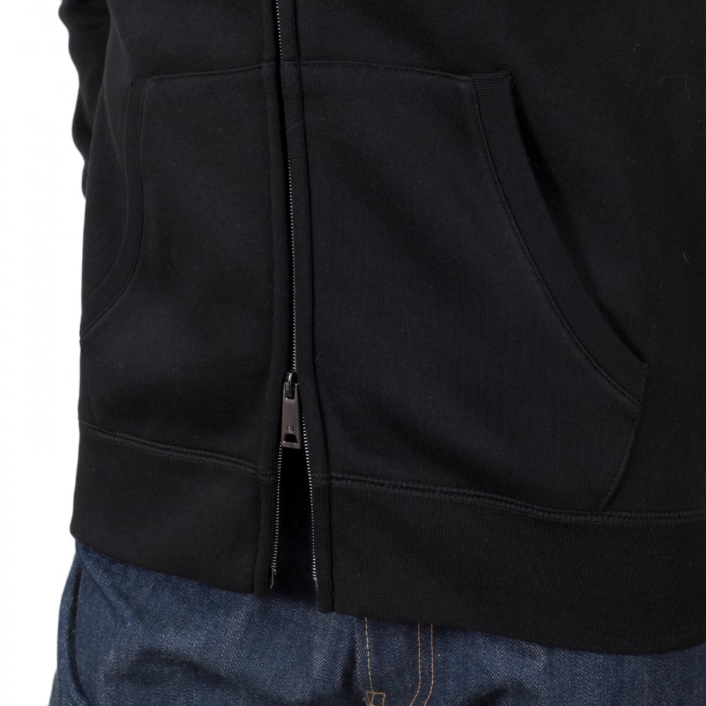 Armani Jeans Black Zipped Hooded Sweatshirt for Men with AJ Eagle Chest Logo AJM6461