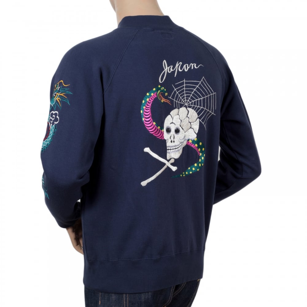 Sugarcane Tailor Toyo Mens Regular Fit Hand Embroidered TT67433 Zipped Suka Sweat Jacket in Blue CANE7467