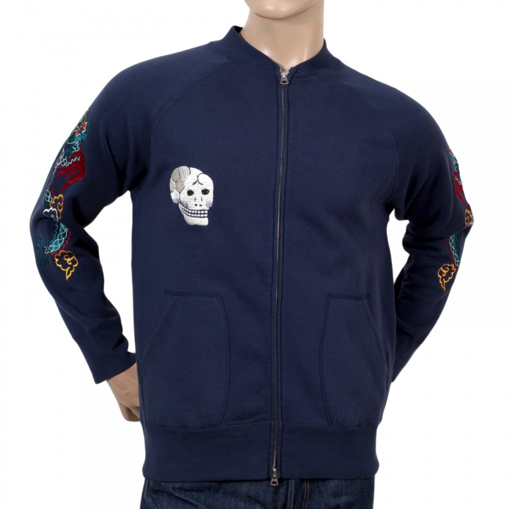 Sugarcane Tailor Toyo Mens Regular Fit Hand Embroidered TT67433 Zipped Suka Sweat Jacket in Blue CANE7467