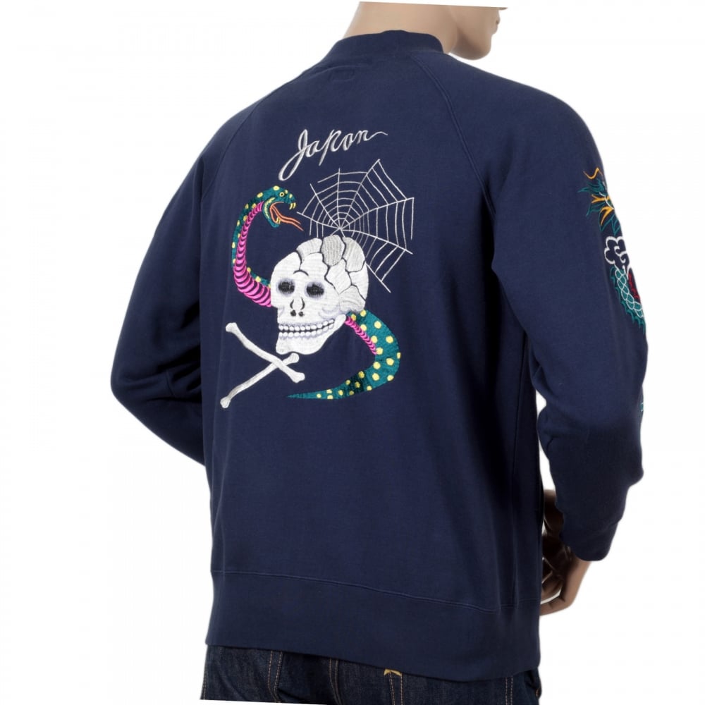 Sugarcane Tailor Toyo Mens Regular Fit Hand Embroidered TT67433 Zipped Suka Sweat Jacket in Blue CANE7467