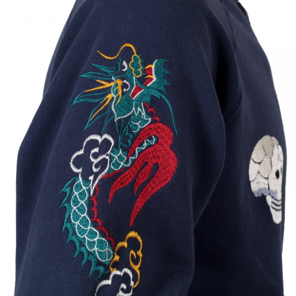 Sugarcane Tailor Toyo Mens Regular Fit Hand Embroidered TT67433 Zipped Suka Sweat Jacket in Blue CANE7467