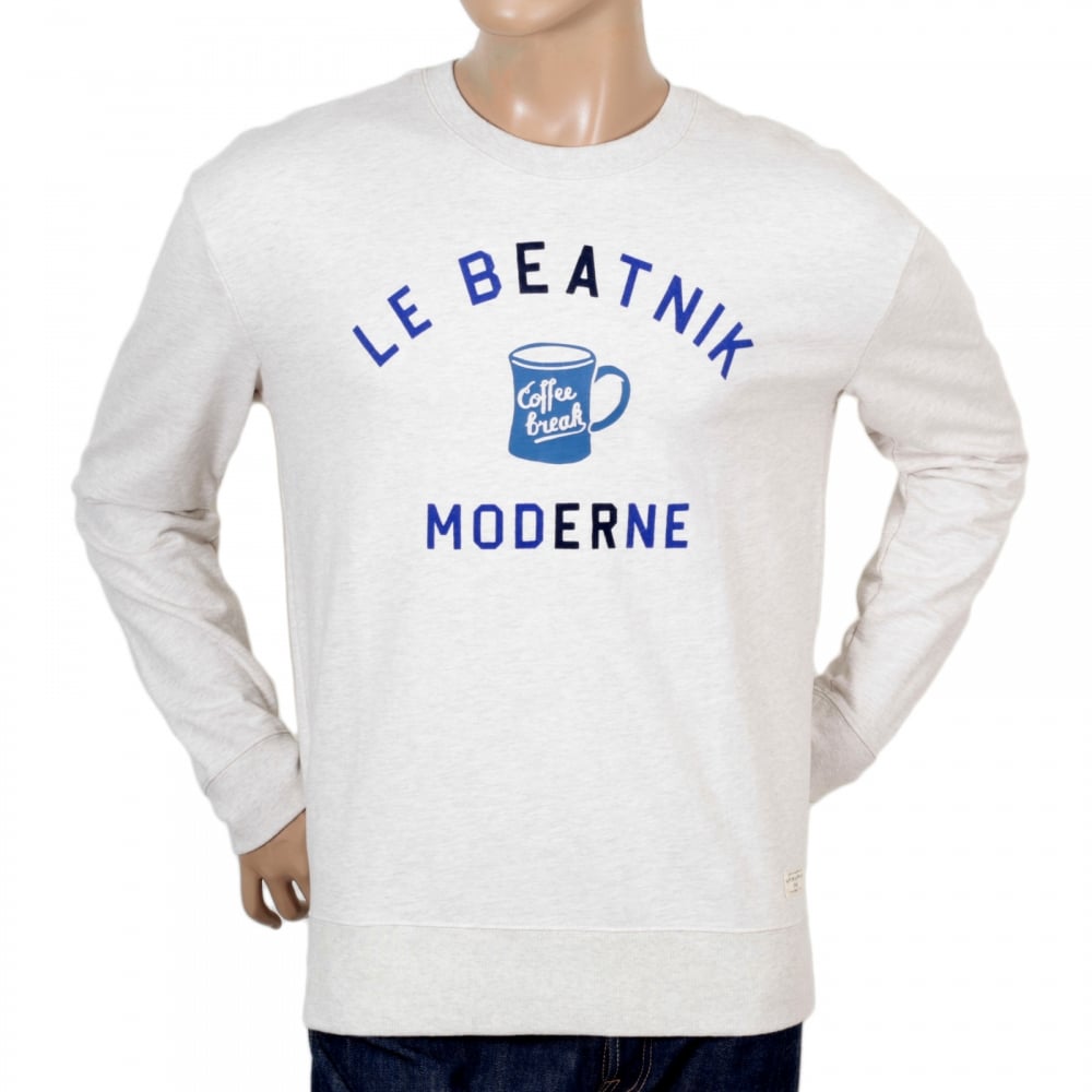 Scotch & Soda Cotton Made Anti Fit Crew Neck Off White Sweatshirt for Men with Flock Print on Front SCOT5594