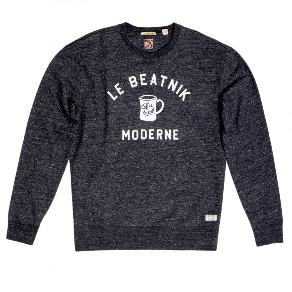 Marl Grey Anti Fit Crew Neck Long Sleeve Sweatshirt from Scotch & Soda with Flock Printed Front SCOT5595