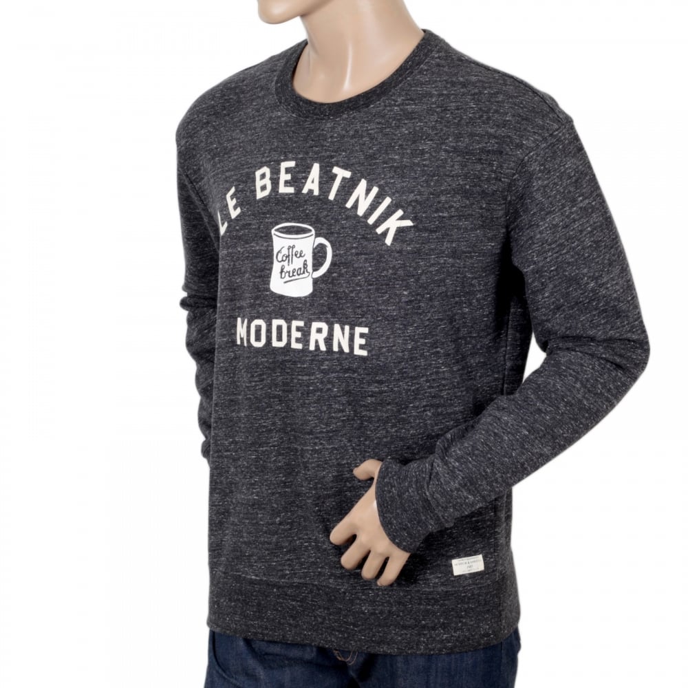 Marl Grey Anti Fit Crew Neck Long Sleeve Sweatshirt from Scotch & Soda with Flock Printed Front SCOT5595