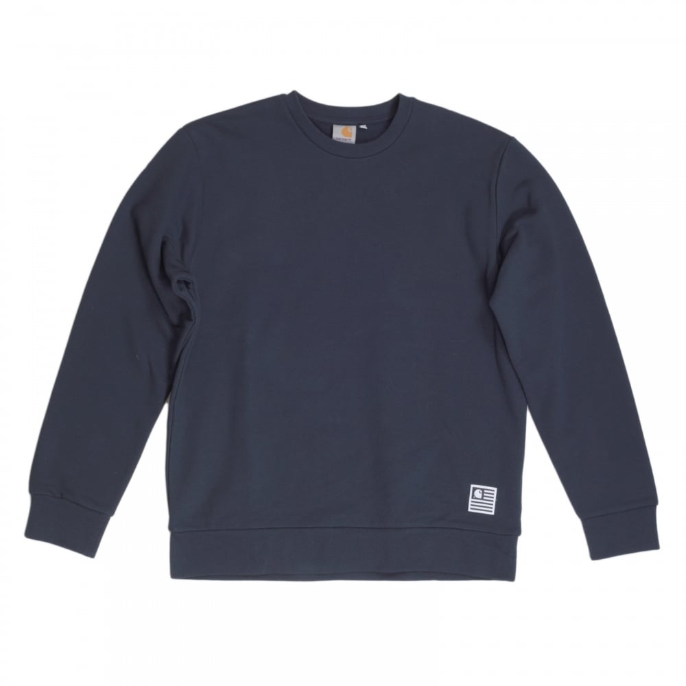Mens Crew Neck Large Raised Applique State Flag Regular Fit Sweatshirt in Navy by Carhartt CARH6849