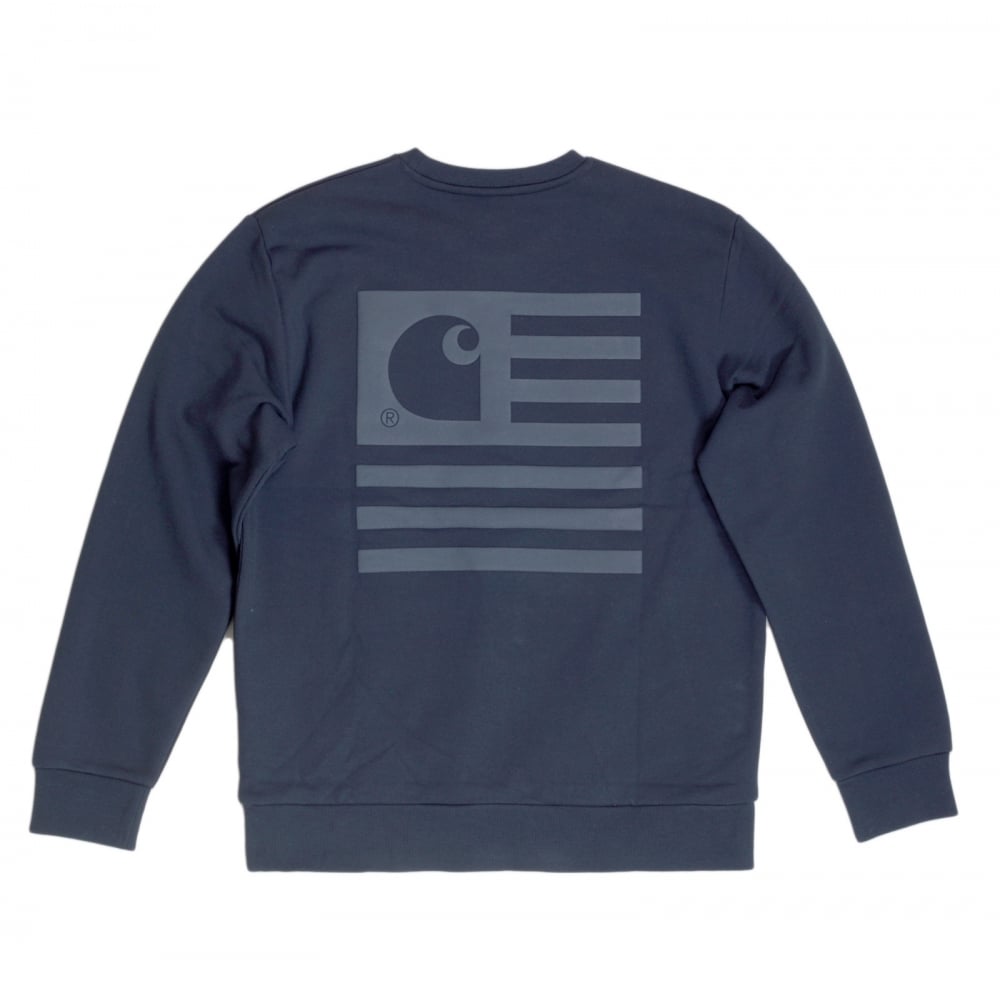 Mens Crew Neck Large Raised Applique State Flag Regular Fit Sweatshirt in Navy by Carhartt CARH6849