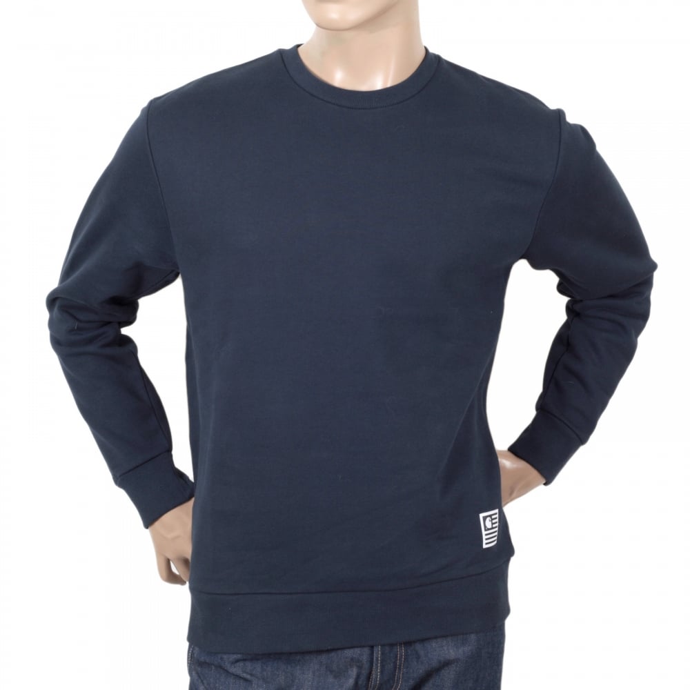Mens Crew Neck Large Raised Applique State Flag Regular Fit Sweatshirt in Navy by Carhartt CARH6849