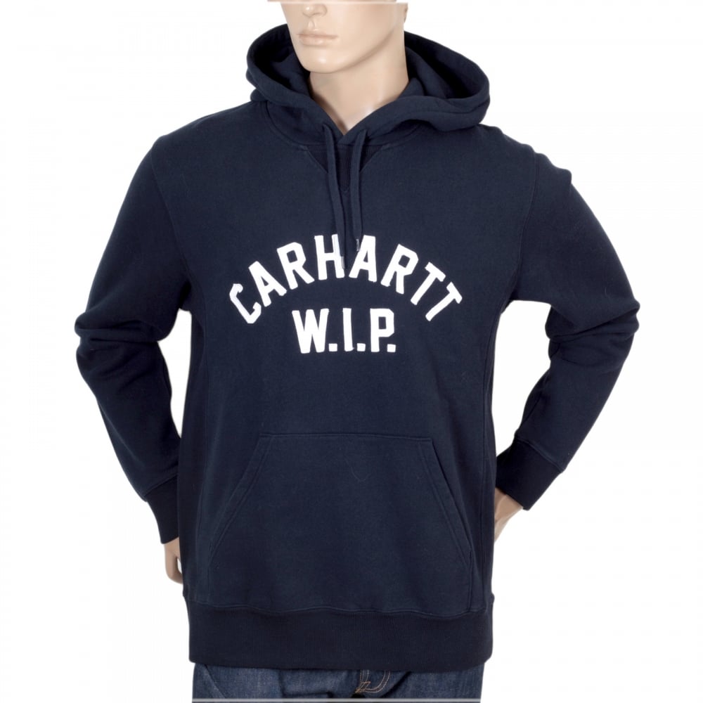 Mens Navy Hooded Regular Fit USS Script White Applique Logo Sweatshirt by Carhartt CARH6847
