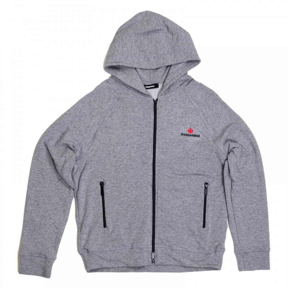 Mens Hooded Zipped Front Sweatshirt in Grey by DSquared with Logo Applique DSQU6278