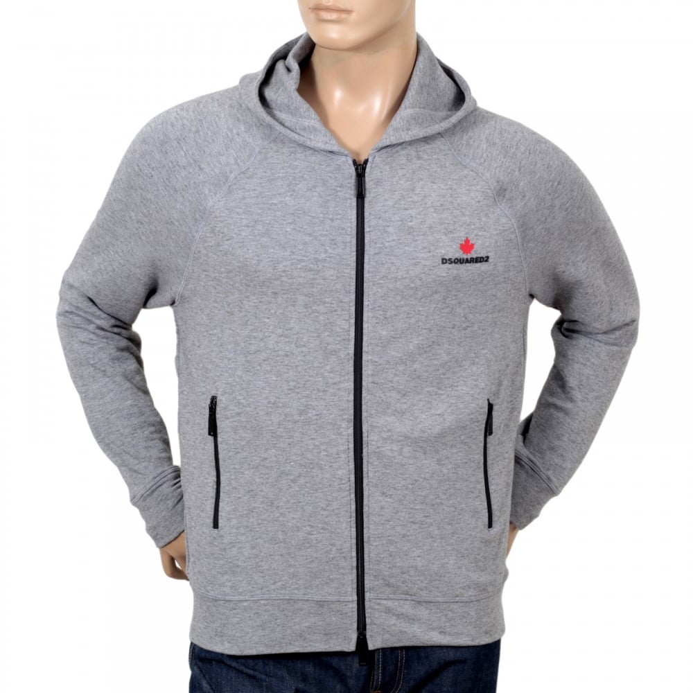 Mens Hooded Zipped Front Sweatshirt in Grey by DSquared with Logo Applique DSQU6278