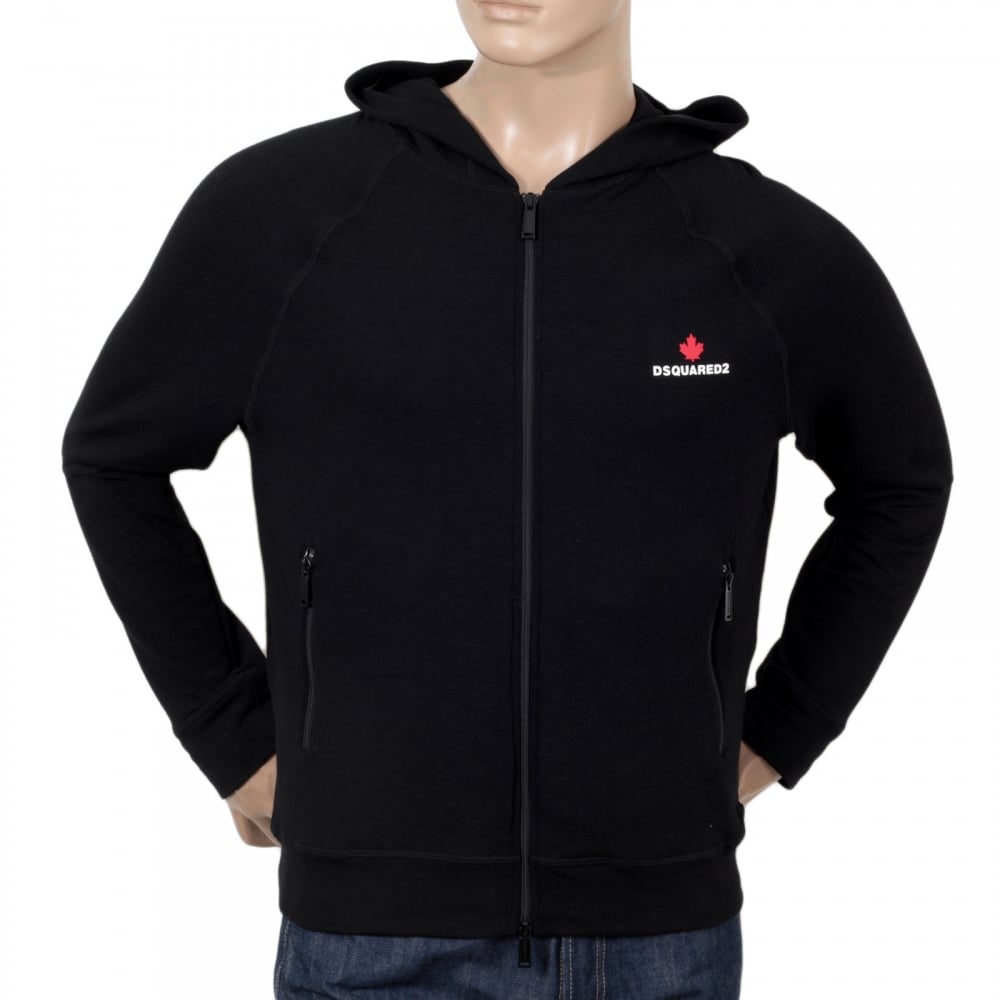 Mens Hooded Zipped Front Sweatshirt in Black by DSquared with Logo Applique DSQU6277