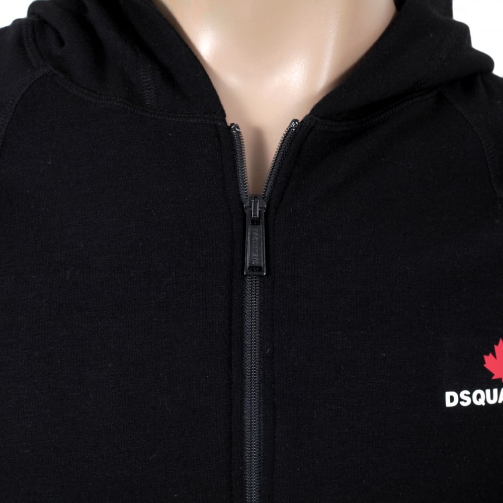Mens Hooded Zipped Front Sweatshirt in Black by DSquared with Logo Applique DSQU6277