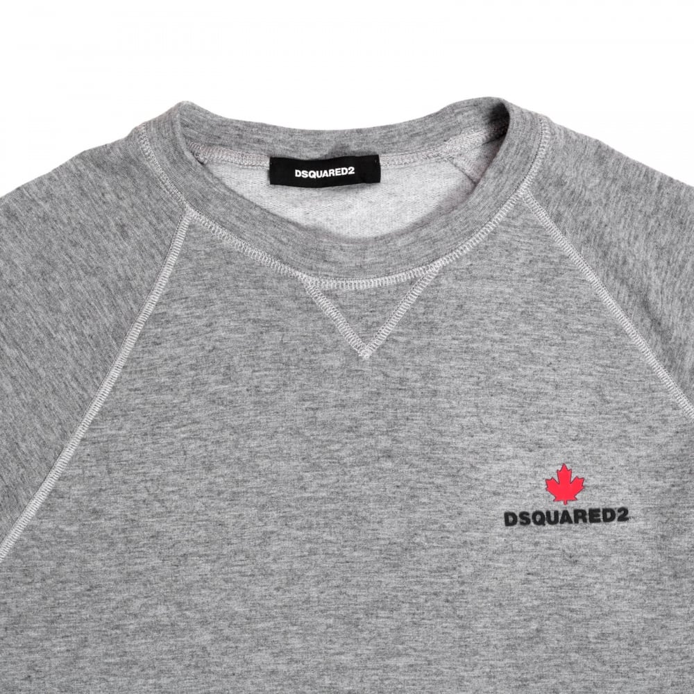 Mens Crew Neck Raglan Sleeve Grey Sweatshirt with Maple Leaf and Text DSquared Logo Branding DSQU6280