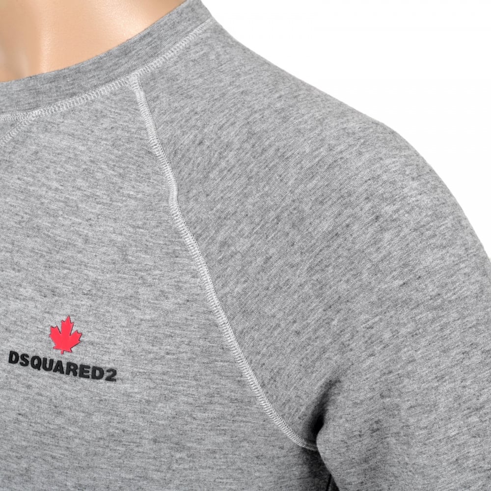 Mens Crew Neck Raglan Sleeve Grey Sweatshirt with Maple Leaf and Text DSquared Logo Branding DSQU6280