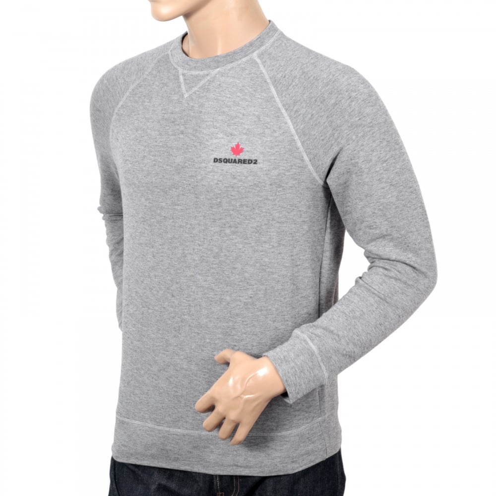 Mens Crew Neck Raglan Sleeve Grey Sweatshirt with Maple Leaf and Text DSquared Logo Branding DSQU6280