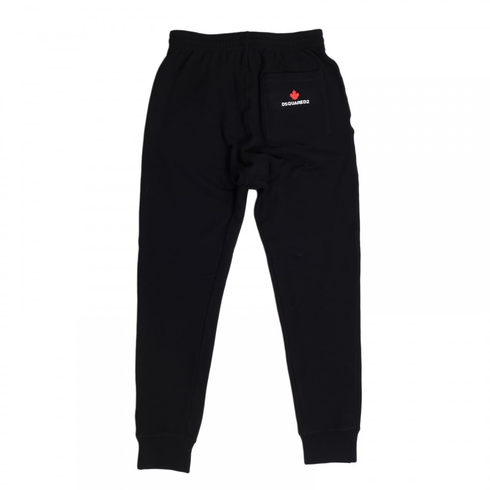 Mens Skinny Black Cuffed Bottoms Track Pants with Applique Signature DSquared2 Logo DSQU6281
