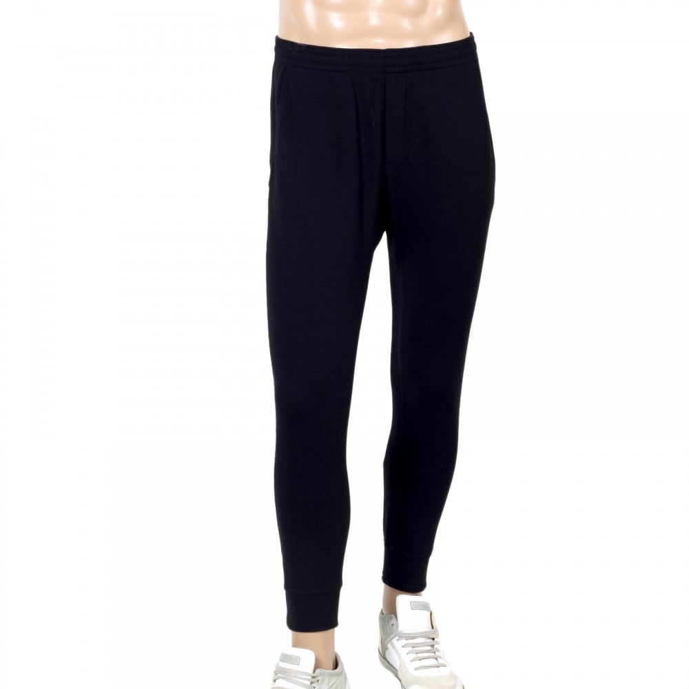 Mens Skinny Black Cuffed Bottoms Track Pants with Applique Signature DSquared2 Logo DSQU6281
