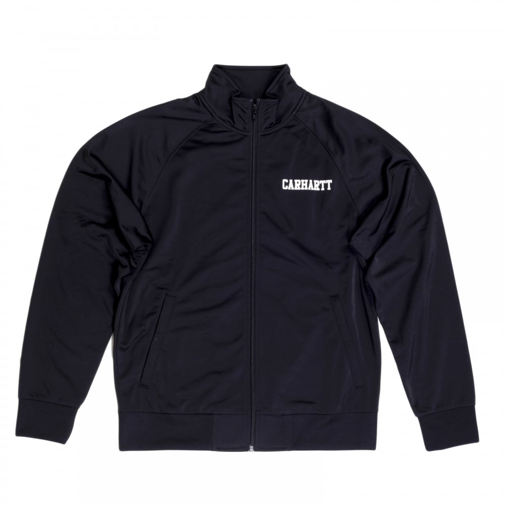 Mens Black College Track Jacket with Zipped Front and High Collar and White Text Chest Logo CARH6840