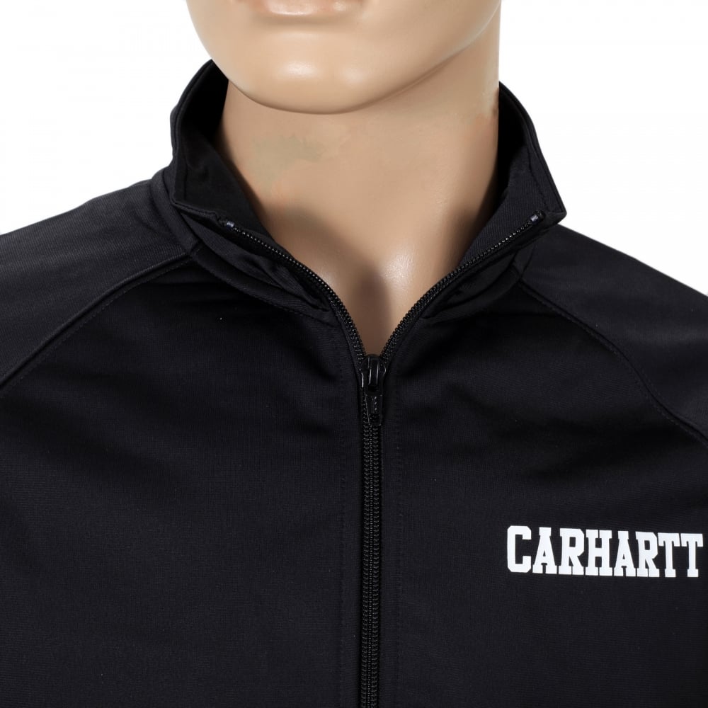 Mens Black College Track Jacket with Zipped Front and High Collar and White Text Chest Logo CARH6840