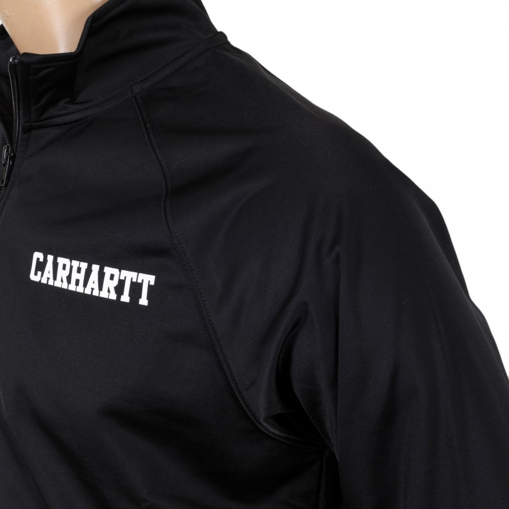 Mens Black College Track Jacket with Zipped Front and High Collar and White Text Chest Logo CARH6840