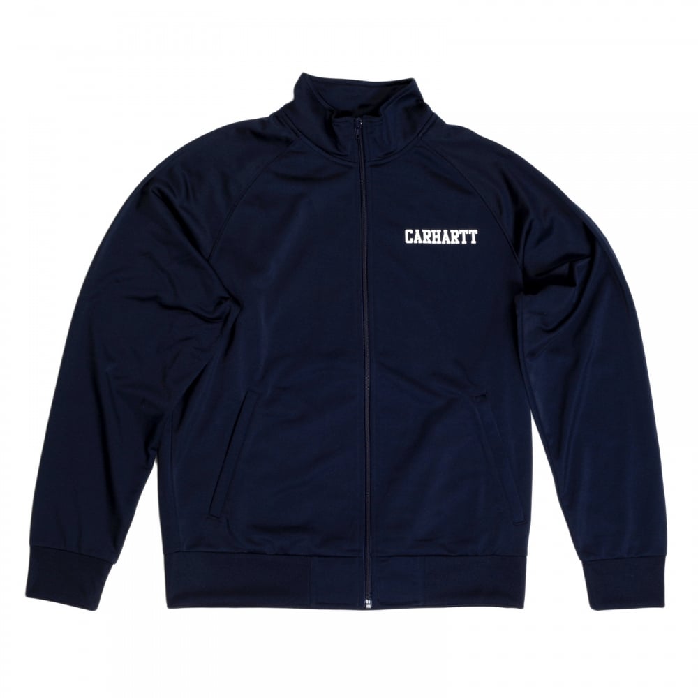 Mens Navy College Track Jacket with Zipped Front and High Collar and White Text Chest Logo CARH6839