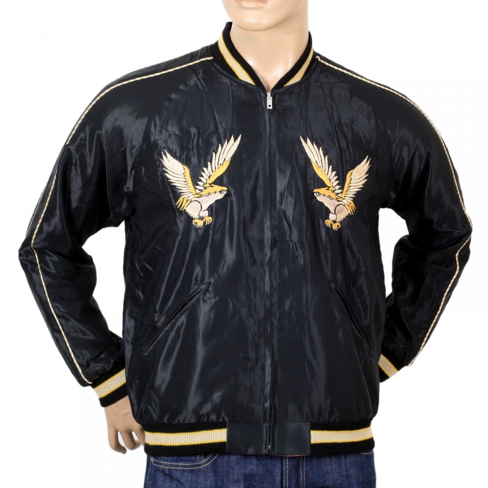 Mens Regular Fit Fully Reversible Suka Jacket in Black and Pink with Eagle Embroidery by Tailor Toyo TOYO7526