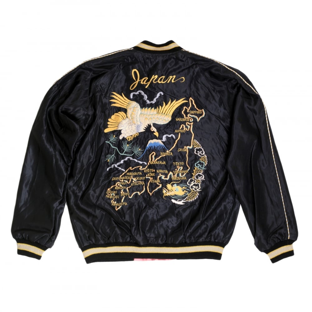 Mens Regular Fit Fully Reversible Suka Jacket in Black and Pink with Eagle Embroidery by Tailor Toyo TOYO7526