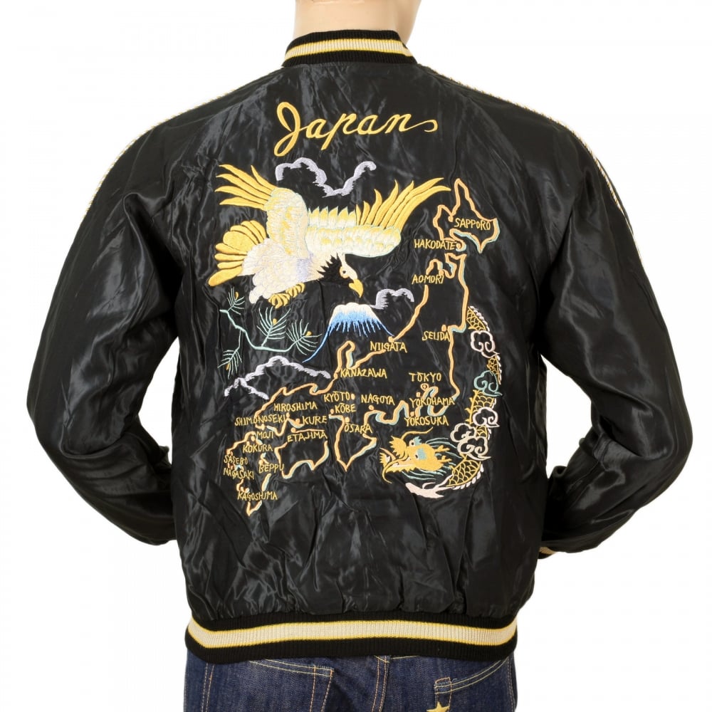 Mens Regular Fit Fully Reversible Suka Jacket in Black and Pink with Eagle Embroidery by Tailor Toyo TOYO7526