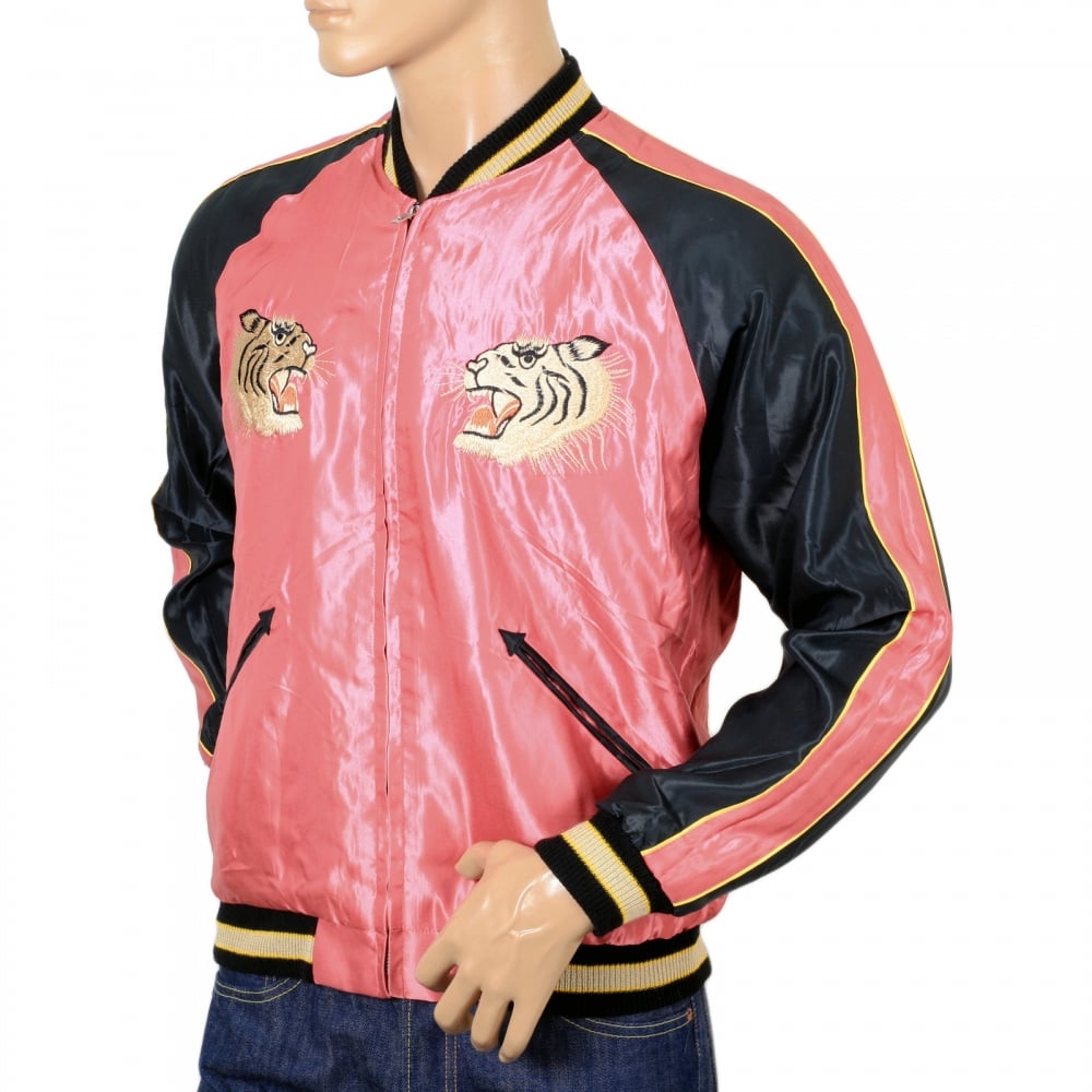 Fully Reversible Suka Jacket in Pink and Black with Tiger Embroidery by Sugar Cane Tailor Toyo TOYOSC7526A
