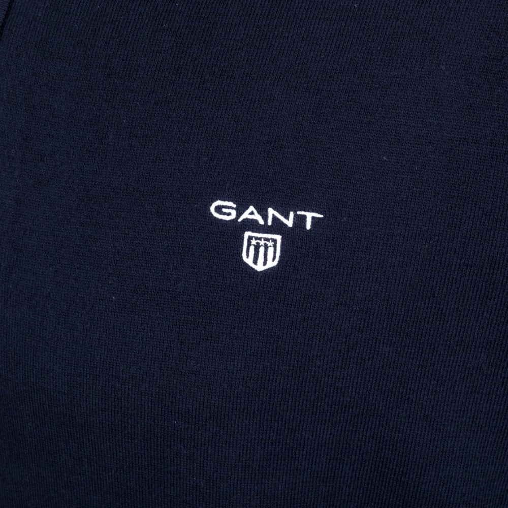 Marine Blue Half Zip Front Turtle Neck Knitwear with Embroidered Signature Logo on Chest by Gant GANT6187