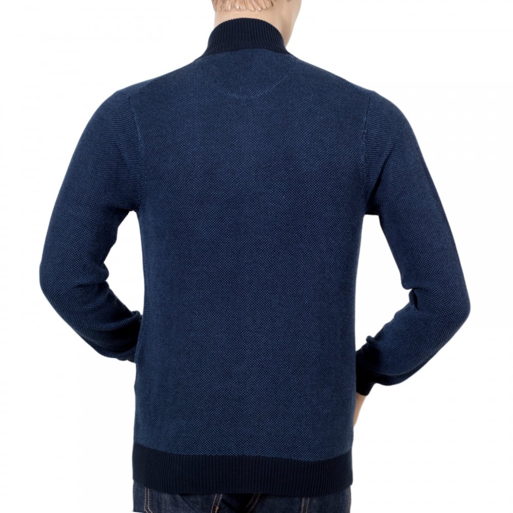 Mens Evening Blue Cotton Pique Zipped Cardigan with Embroidered Signature Logo on Chest by Gant GANT6186