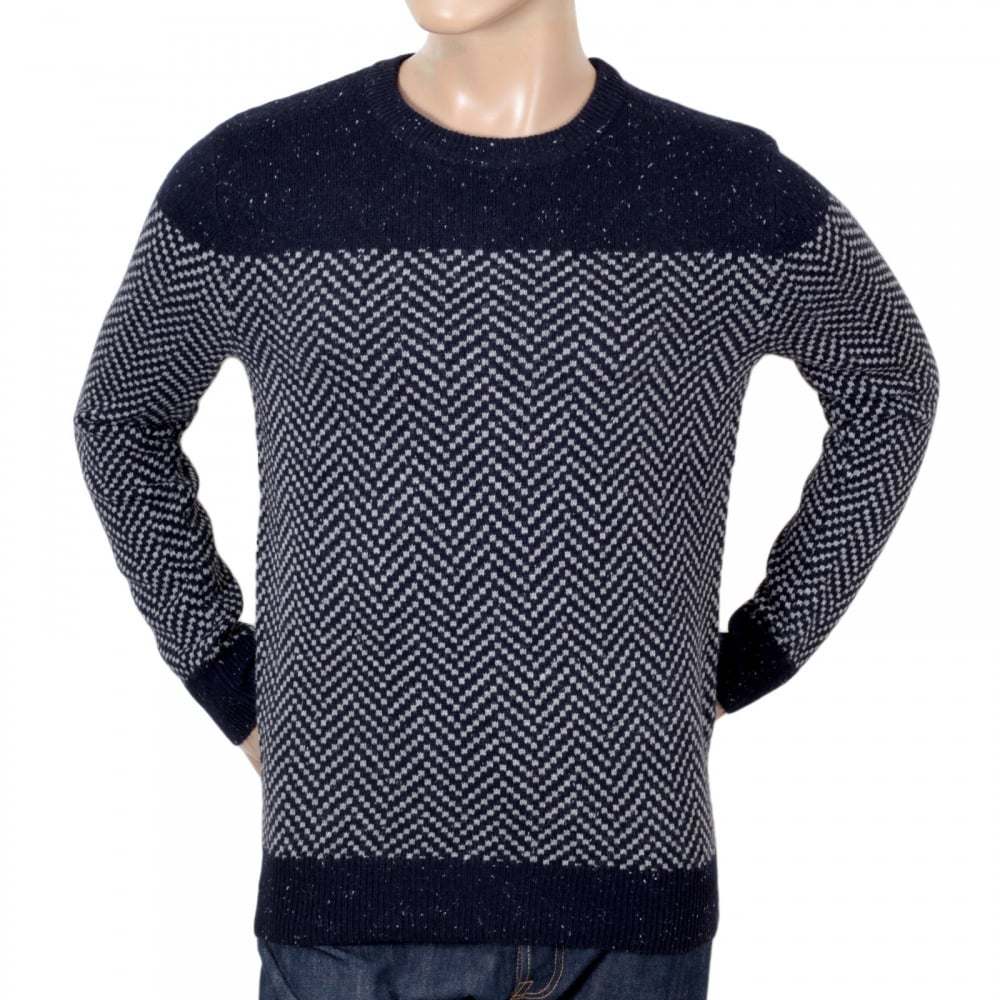 Mens Navy Regular Fit Crew Neck Jacquard Patterned Jumper by Scotch and Soda SCOT5606