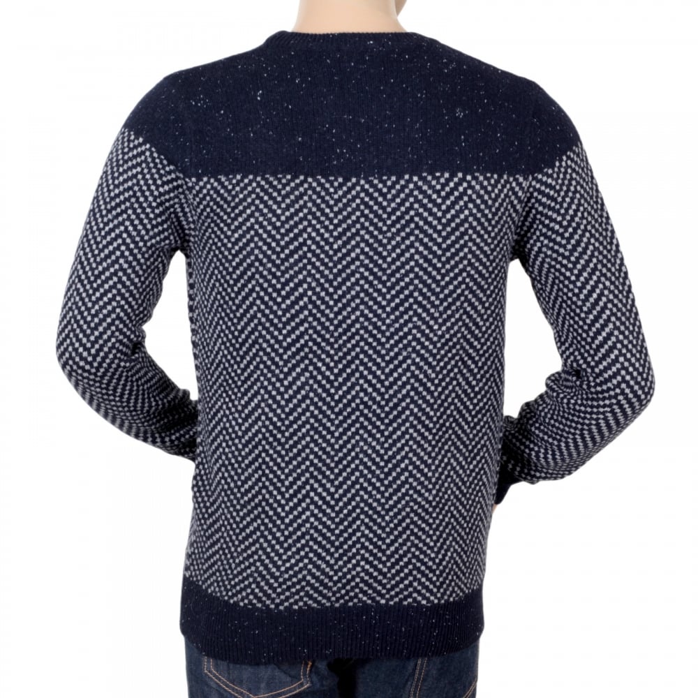 Mens Navy Regular Fit Crew Neck Jacquard Patterned Jumper by Scotch and Soda SCOT5606