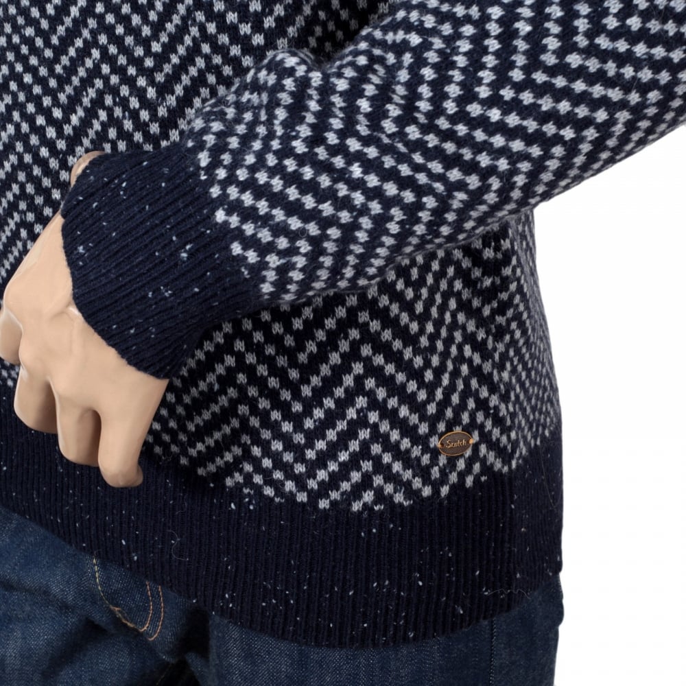 Mens Navy Regular Fit Crew Neck Jacquard Patterned Jumper by Scotch and Soda SCOT5606