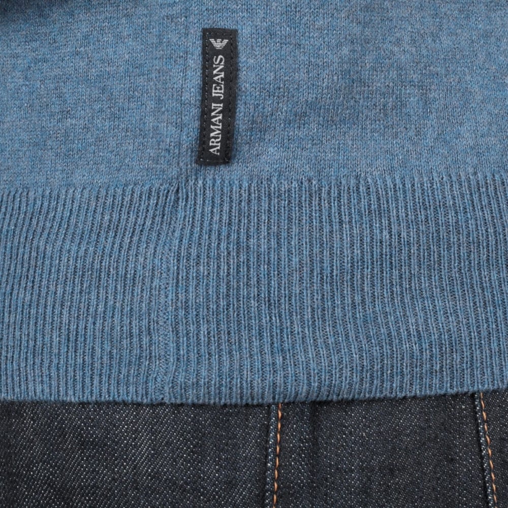 Mens Regular Fit Crew Neck Cotton and Wool Mix Melange Blue Knitwear by Armani Jeans AJM6453