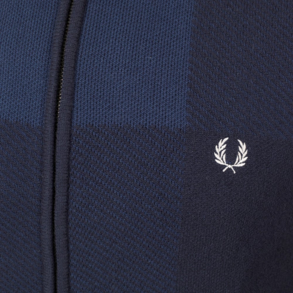 Fred Perry Navy Full Zip Front Wool and Cotton Blend Knitted Cardigan for Men Laurel Leaf Chest Logo FPRY6738
