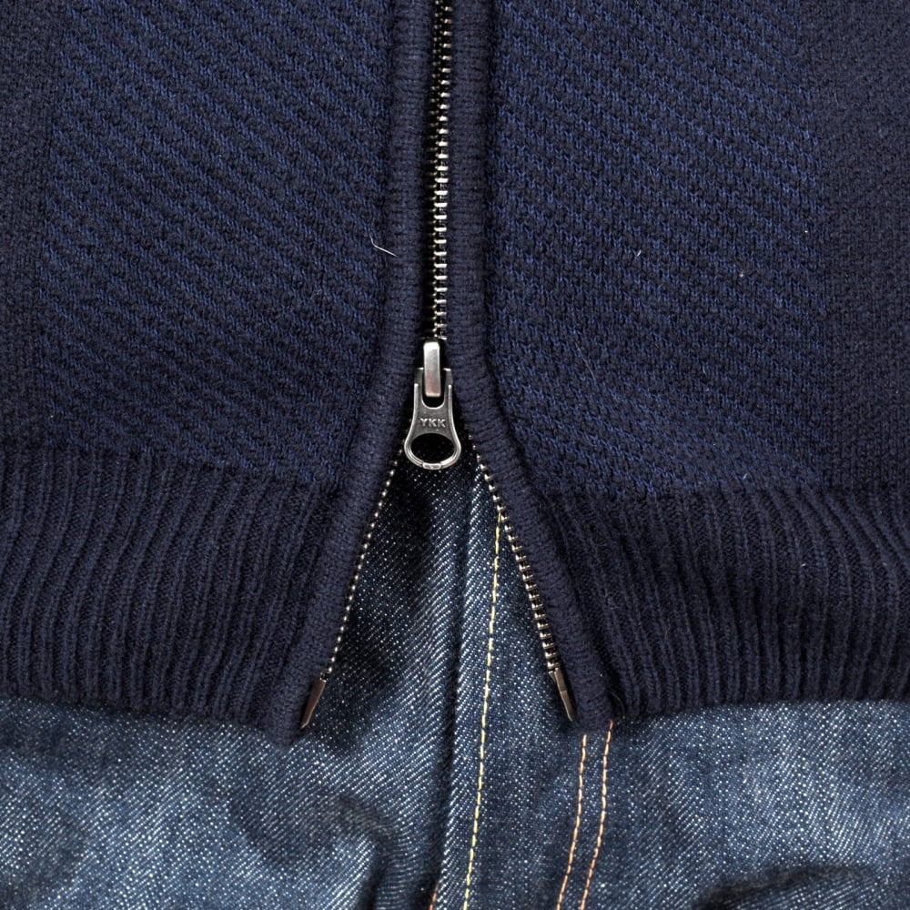 Fred Perry Navy Full Zip Front Wool and Cotton Blend Knitted Cardigan for Men Laurel Leaf Chest Logo FPRY6738