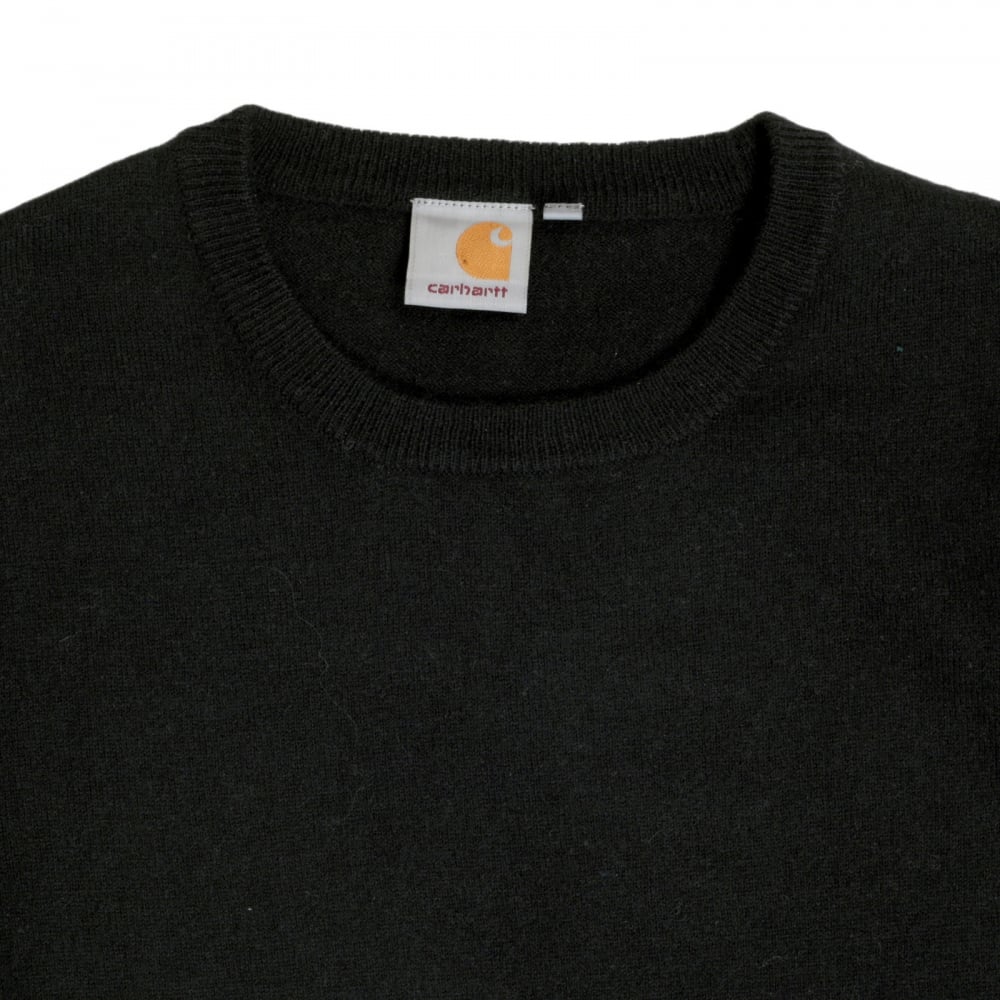 Mens Black Crew Neck Regular Fit Wool Mix Playoff Knitwear with Woven Logo Patch by Carhartt CARH6835
