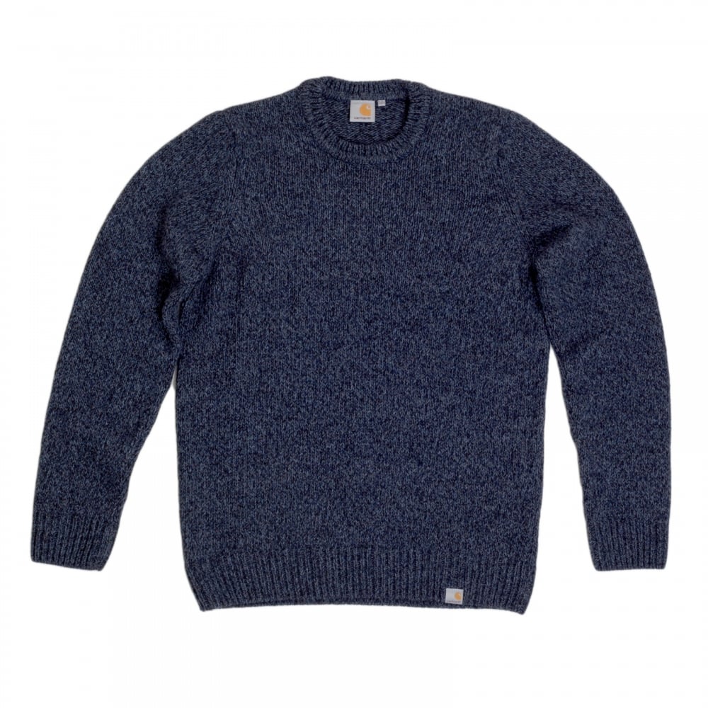 Mens Navy Heather Regular Fit Crew Neck Carhartt Morris Sweater with Heavier Knit CARH6833