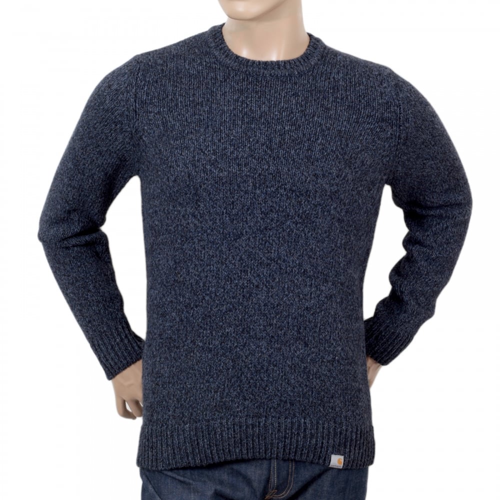 Mens Navy Heather Regular Fit Crew Neck Carhartt Morris Sweater with Heavier Knit CARH6833