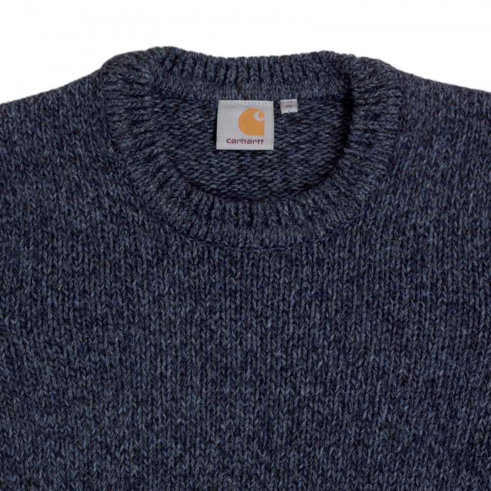 Mens Navy Heather Regular Fit Crew Neck Carhartt Morris Sweater with Heavier Knit CARH6833