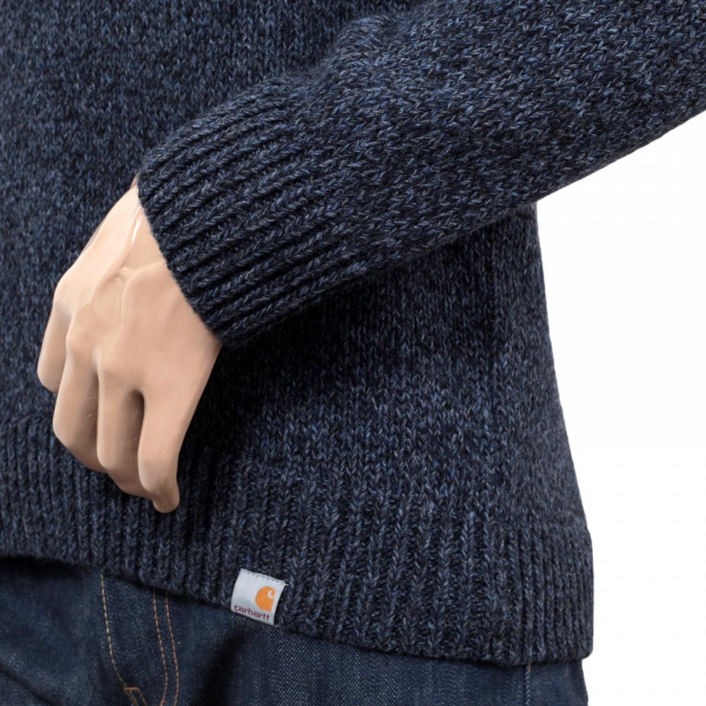 Mens Navy Heather Regular Fit Crew Neck Carhartt Morris Sweater with Heavier Knit CARH6833