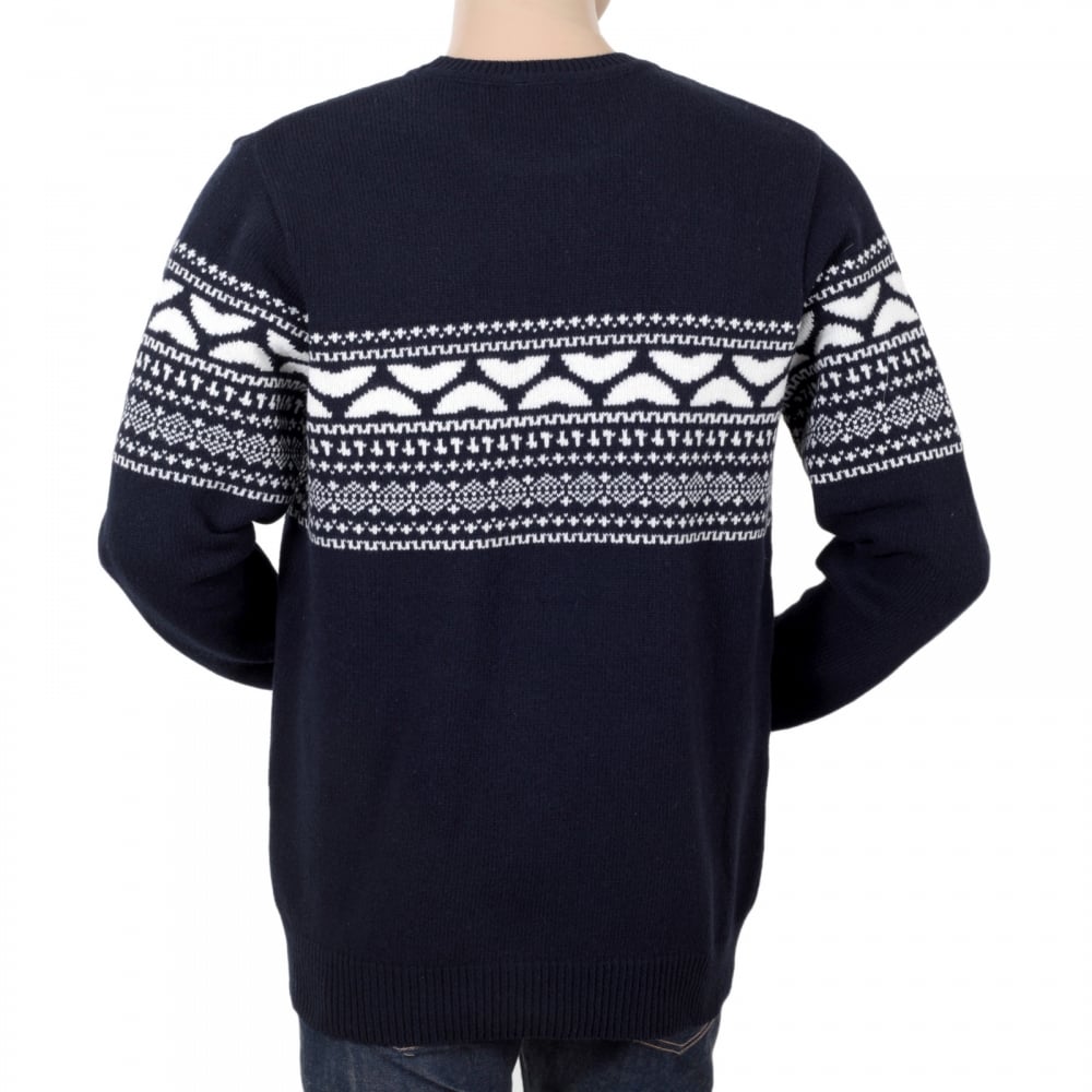 Navy Holmes Regular Fit Crew Neck Heavier Knit Wool Mix Patterned Sweater by Carhartt CARH4261