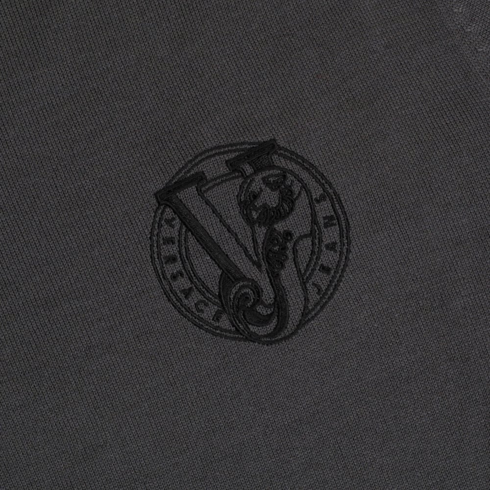 Mens Regular Fit Crew Neck Darker Grey Sweater by Versace with Embroidered Signature Logo VERS6711