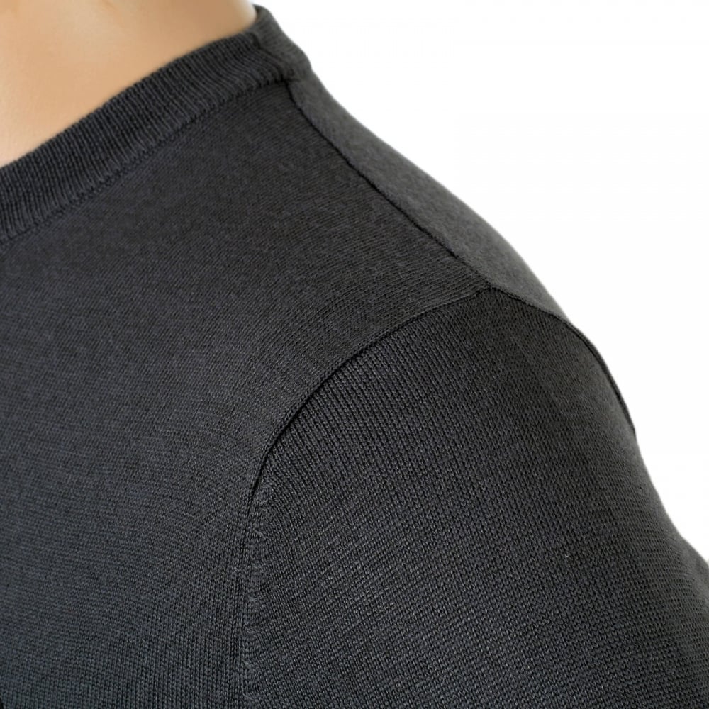 Mens Regular Fit Crew Neck Darker Grey Sweater by Versace with Embroidered Signature Logo VERS6711